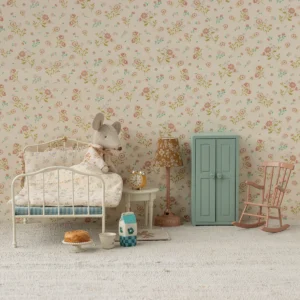 Maileg Bett Maus off white Wecker gelb