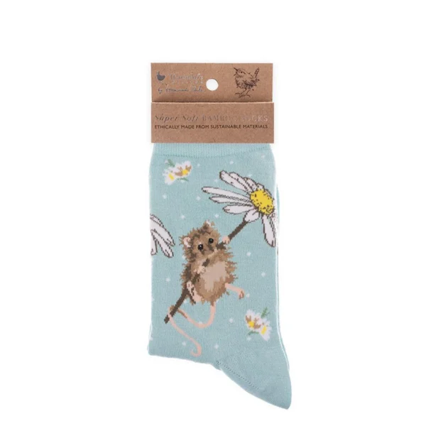 Wrendale Damen Socken Bambus Maus Gänseblümchen sock011