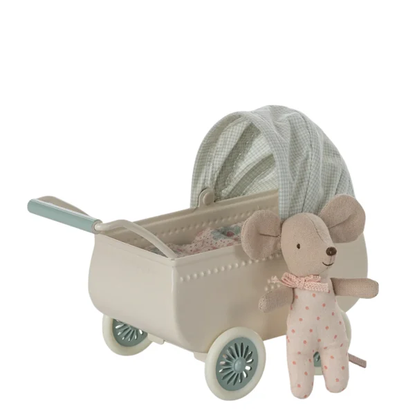 Maileg Kinderwagen Babymaus hellblau Minze 11-5103-00