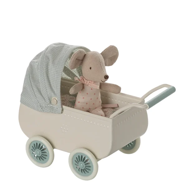 Maileg Kinderwagen Babymaus hellblau Minze 11-5103-00