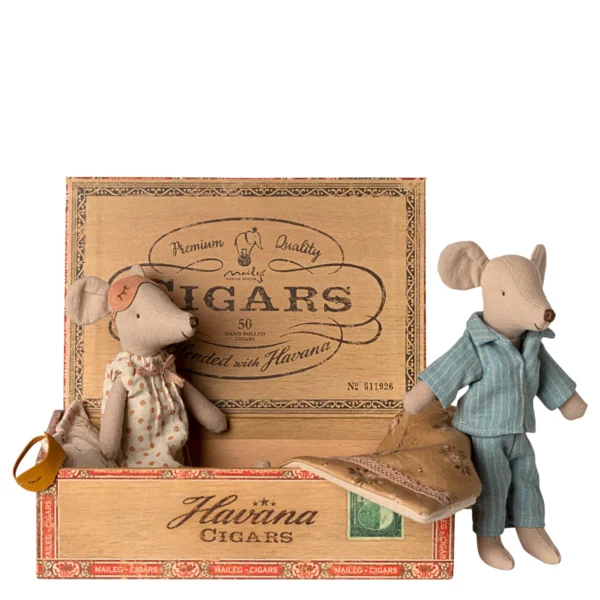 Maileg Mama Papa Mäuse Maus in Zigarrenkiste